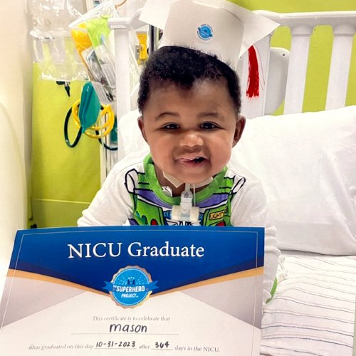 Baby Mason graduating from the NICU at St. Christopher's Hospital for Children